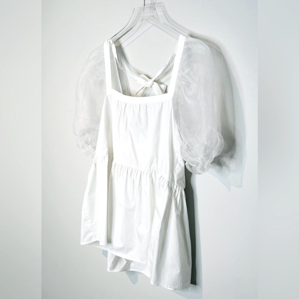 Tuckernuck Pomander Place Tinsley Organza Puff Sleeve White Top Shirt Blouse L - Picture 4 of 12